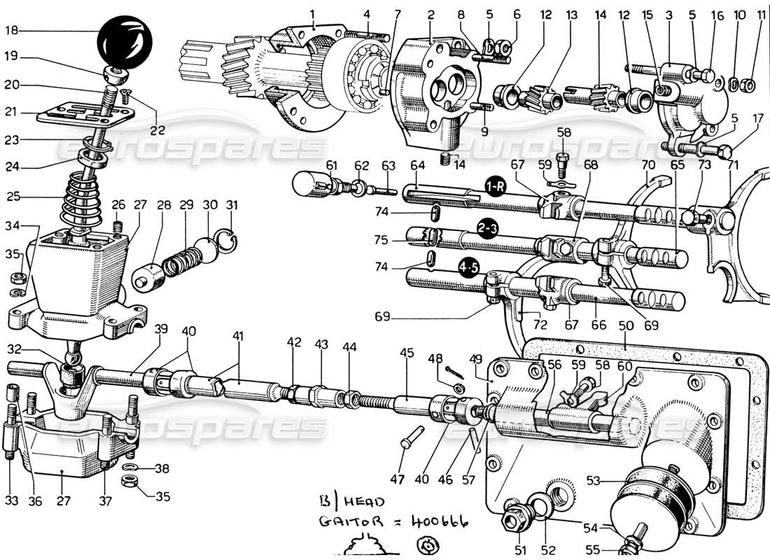 Ferrari 365 GTB4 Daytona (1969) Gearbox Controls & Oil Pump Diagrama de piezas