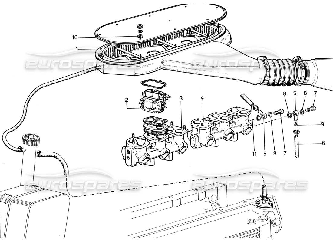 Ferrari 365 GTB4 Daytona (1969) Diagrama de piezas del filtro de aire (1972 revisión)