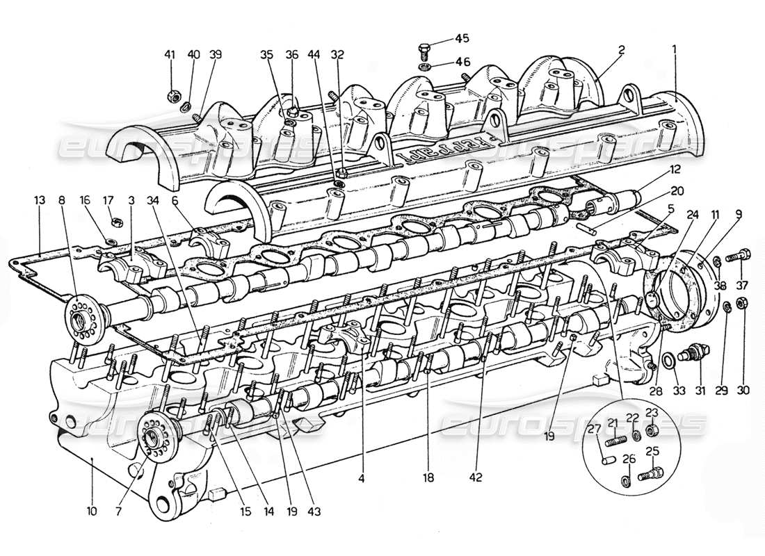 Ferrari 365 GTC4 (Mecánico) Culata derecha - Revisión Diagrama de piezas