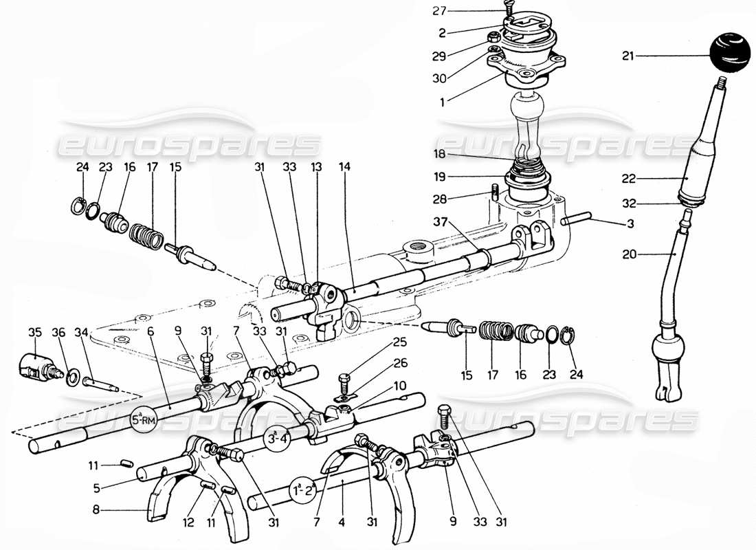 Ferrari 365 GTC4 (Mecánico) Gear selector & Forks - Revision Diagrama de piezas