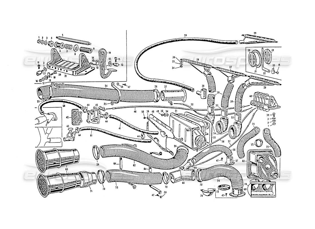 Maserati 3500 GT Sistema de calefacción y refrigeración Diagrama de piezas
