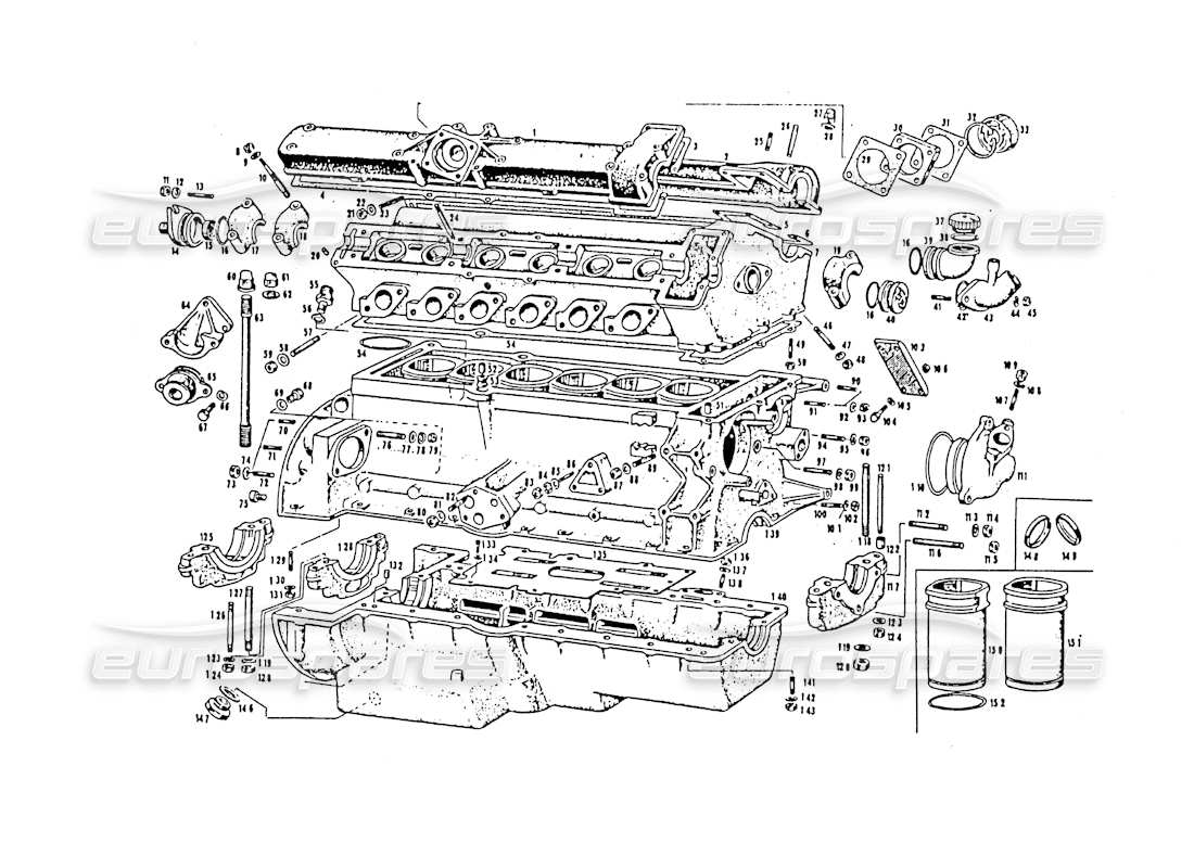 Maserati 3500 GT Carcasa del motor Diagrama de piezas