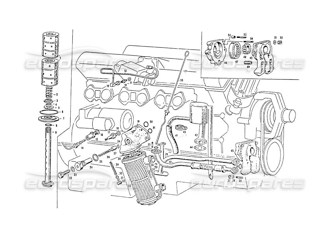 Maserati 3500 GT Lubricación del motor Diagrama de piezas