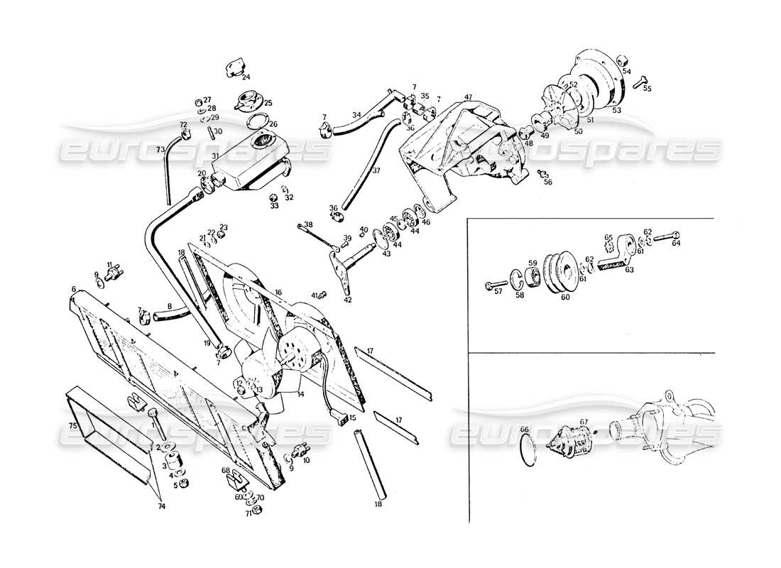 Maserati Khamsin Refrigeración del motor Diagrama de piezas