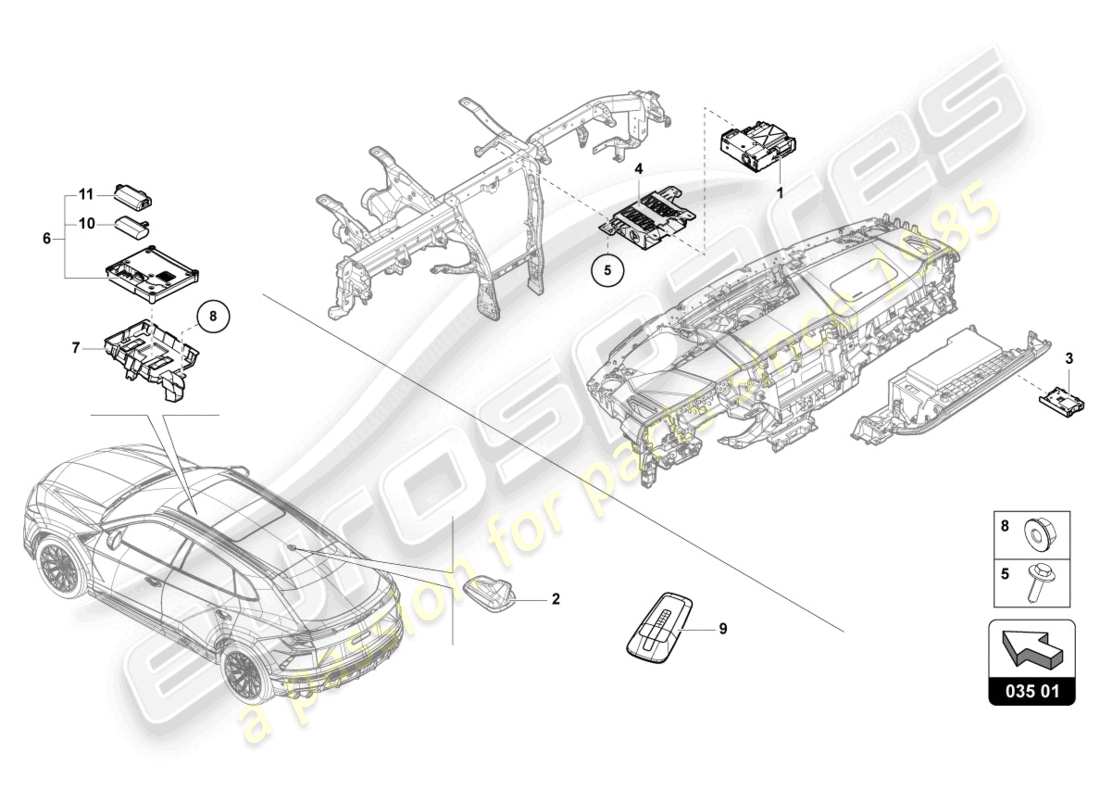 Lamborghini Urus (2020) UNIDAD DE CONTROL PARA ELECTRÓNICA DE LA INFORMACIÓN Diagrama de piezas