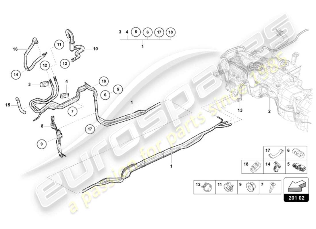 Lamborghini Urus (2020) 1 CONFIGURAR TUBERÍAS DE COMBUSTIBLE Diagrama de piezas