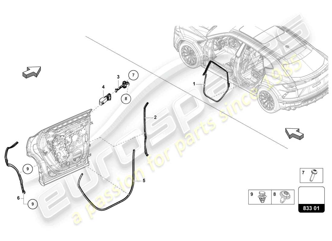 Lamborghini Urus (2020) JUNTA DE PUERTA TRASERA Diagrama de piezas