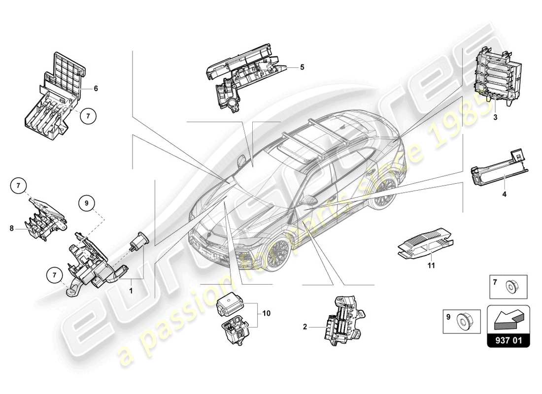 Lamborghini Urus (2020) CAJA DE FUSIBLES Diagrama de piezas