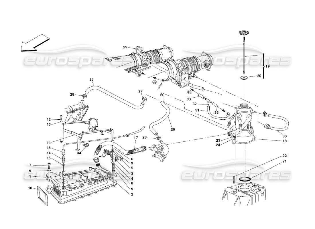 Ferrari 430 Desafío (2006) Sistema de lubricación - Tanque - Intercambio de calentador Diagrama de piezas