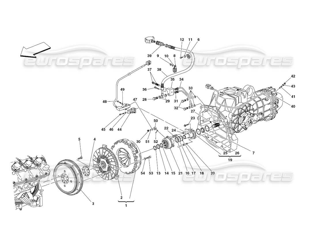 Ferrari 430 Desafío (2006) Embrague y controles Diagrama de piezas