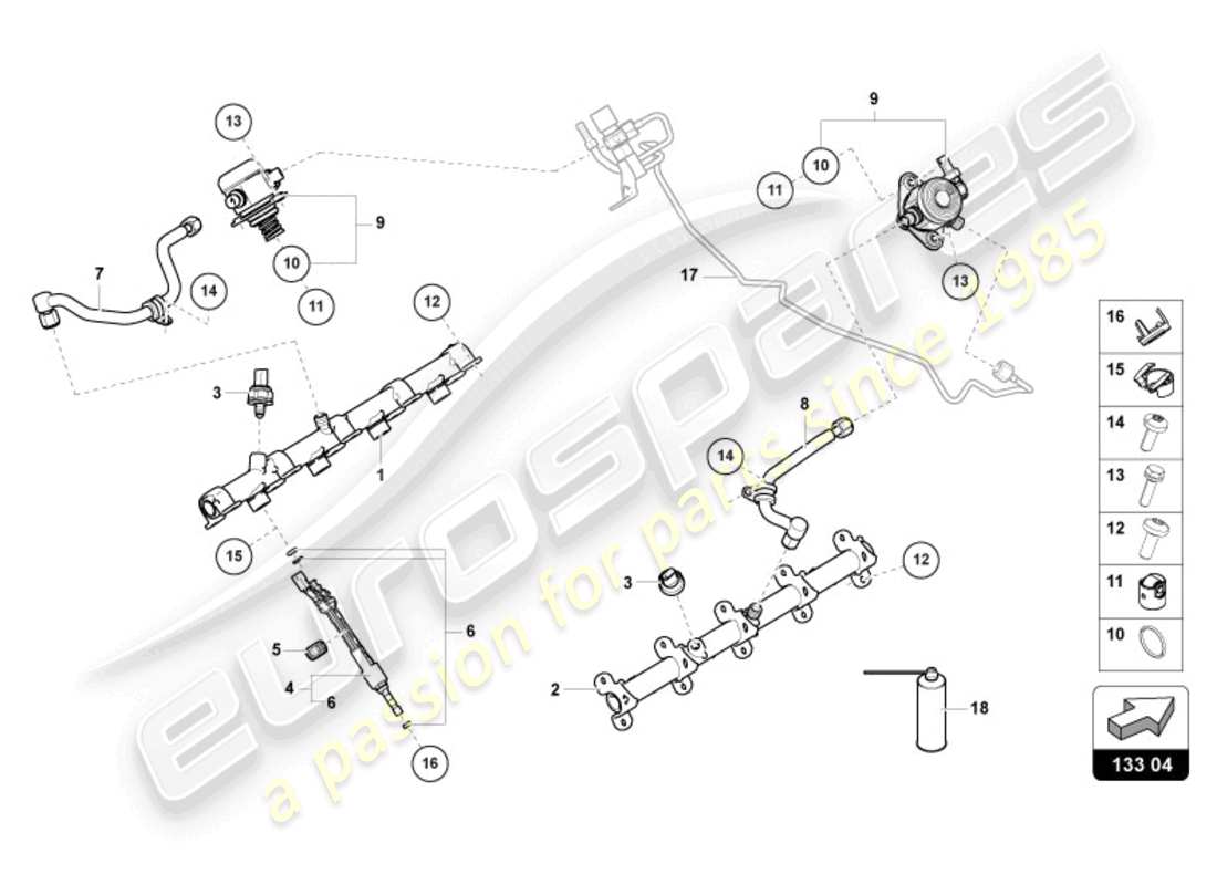 Lamborghini Urus (2021) INYECTOR DE COMBUSTIBLE CON RIELES DE INYECTOR Diagrama de piezas