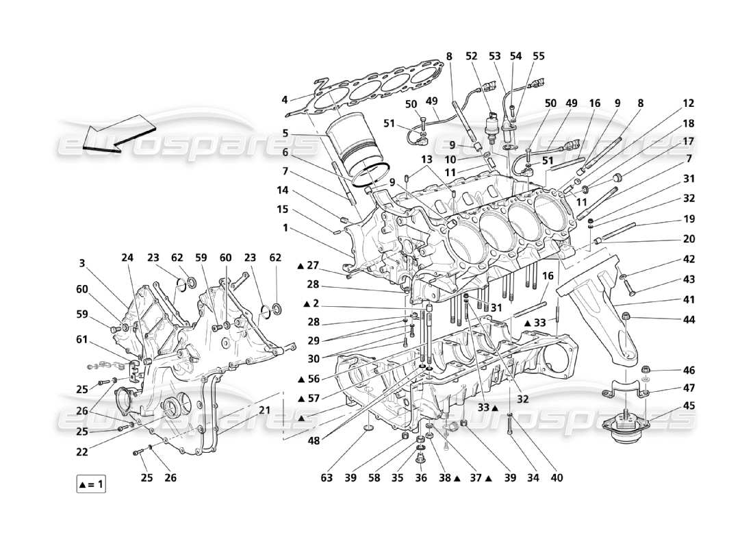 Maserati QTP. (2003) 4.2 CRANKCASE Diagrama de piezas