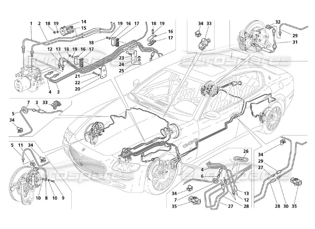 Maserati QTP. (2003) 4.2 Tubería Diagrama de piezas
