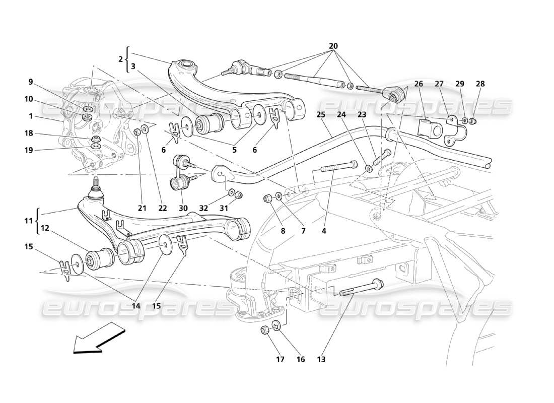 Maserati QTP. (2003) 4.2 suspensiones traseras Diagrama de piezas