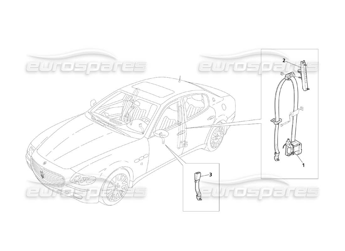 Maserati QTP. (2003) 4.2 Cinturones de seguridad delanteros Diagrama de piezas