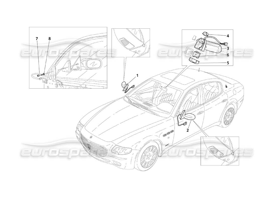 Maserati QTP. (2003) 4.2 Espejo retrovisor interior y exterior Diagrama de piezas