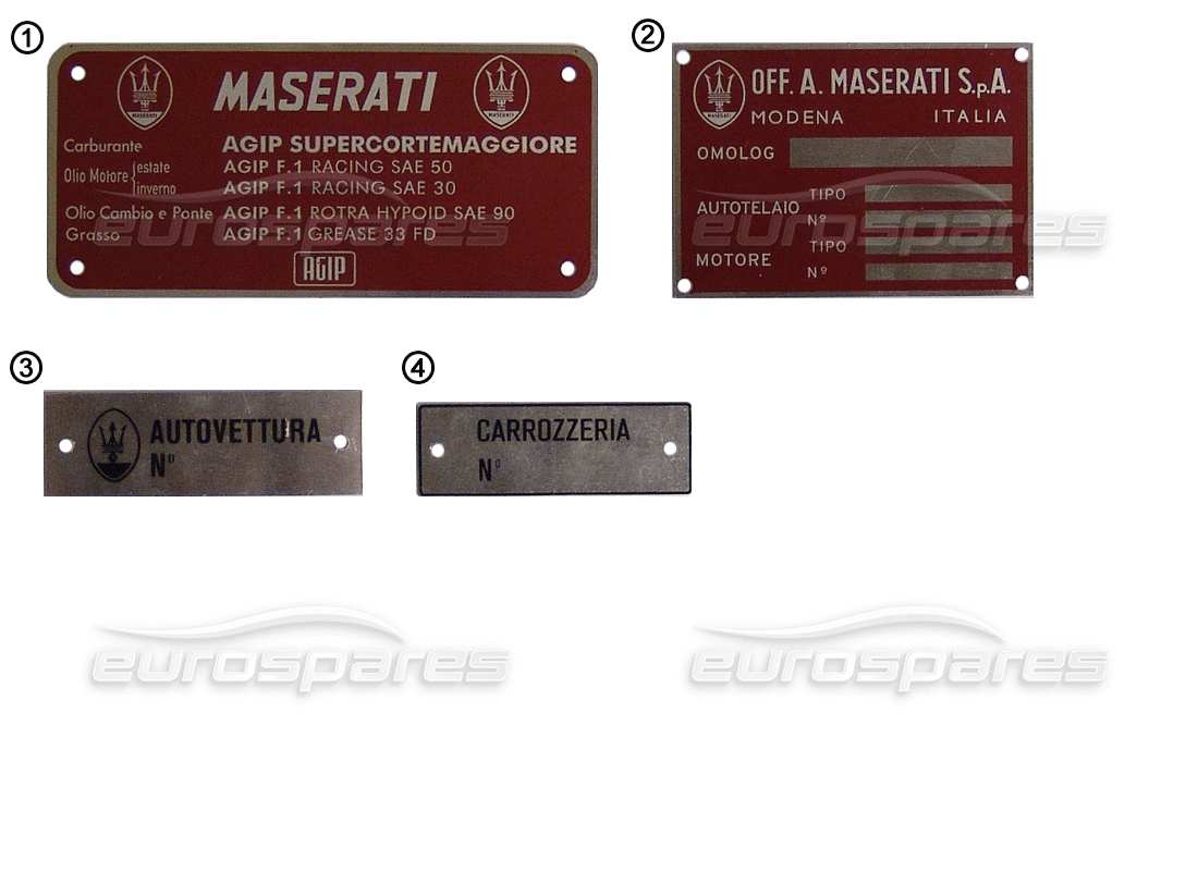Maserati Miscellaneous Maserati Placas - Placas de Identificación Diagrama de piezas