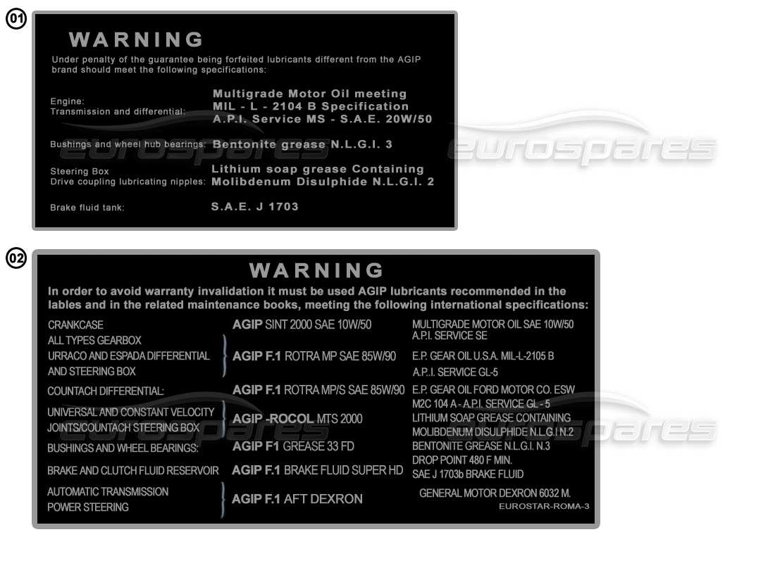 Lamborghini Miscellaneous Lamborghini Pegatinas - Pegatinas de advertencia Diagrama de piezas