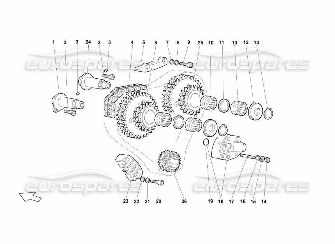 Lamborghini Murcielago LP670 Sistema de sincronización de cabeza Diagrama de piezas