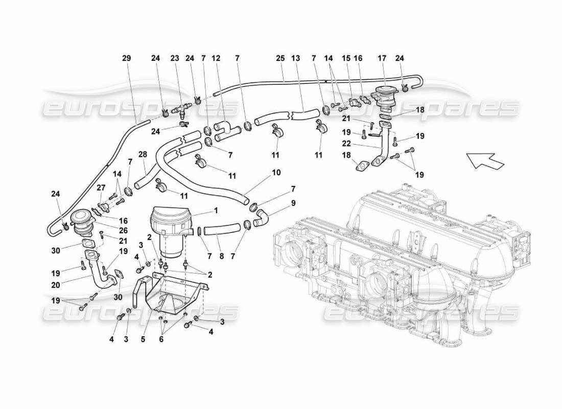 Lamborghini Murcielago LP670 Sistema de aire secundario Diagrama de piezas