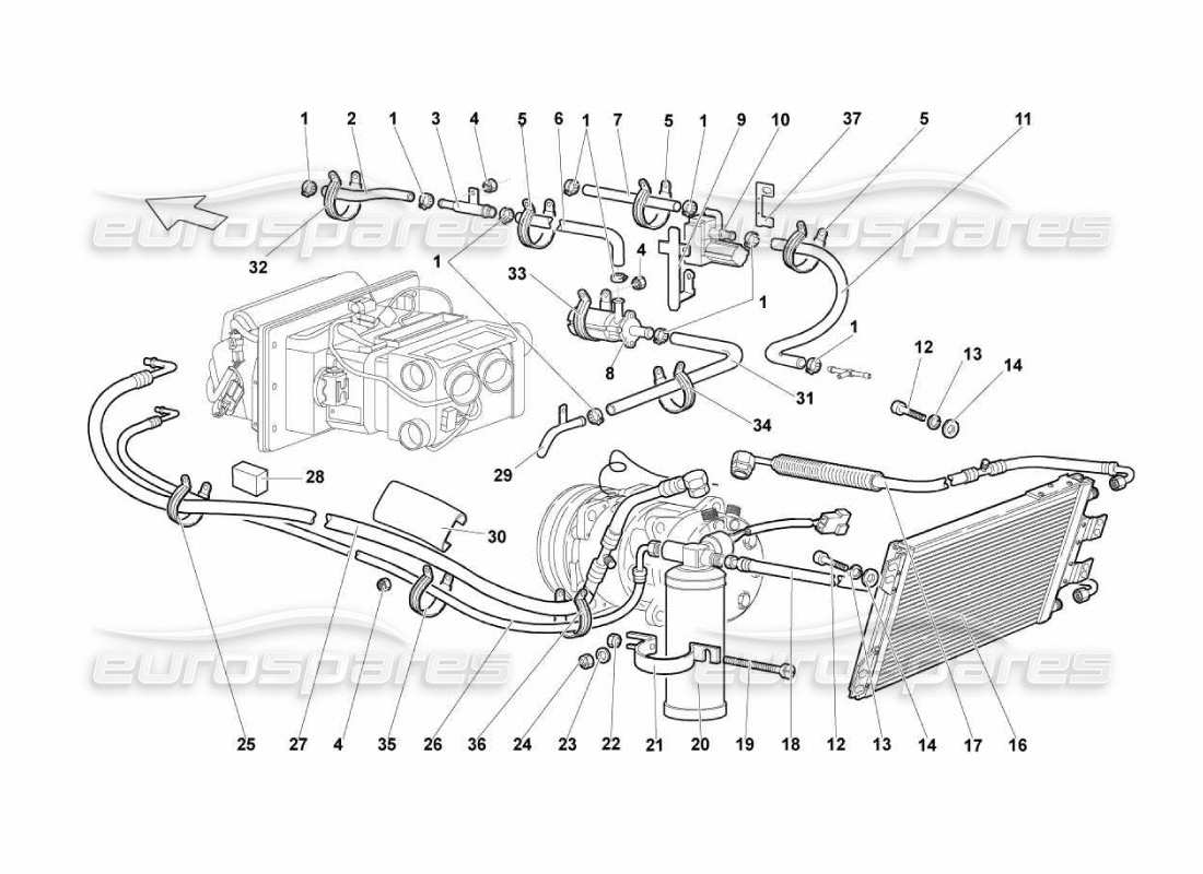 Lamborghini Murcielago LP670 Sistema de aire acondicionado Diagrama de piezas