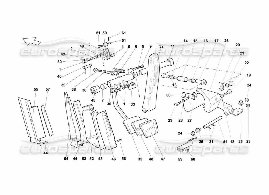Lamborghini Murcielago LP670 Pedal de control de engranaje electrónico Diagrama de piezas