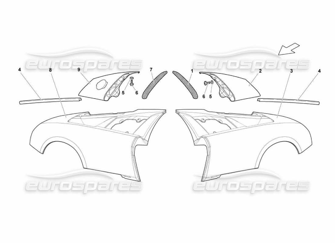 Lamborghini Murcielago LP670 GUARDABARROS TRASERO Diagrama de piezas