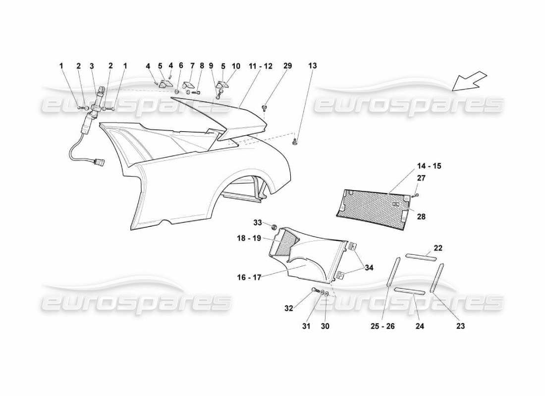 Lamborghini Murcielago LP670 Toma de aire Diagrama de piezas