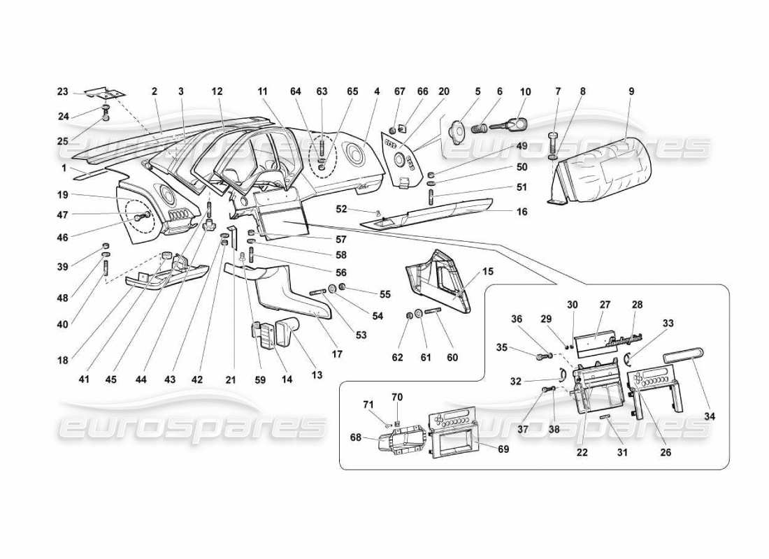Lamborghini Murcielago LP670 Adornos del compartimiento de pasajeros Diagrama de piezas