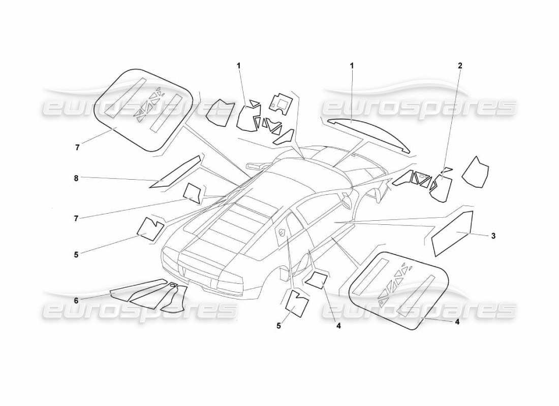 Lamborghini Murcielago LP670 Aislamientos e insonorización Diagrama de piezas