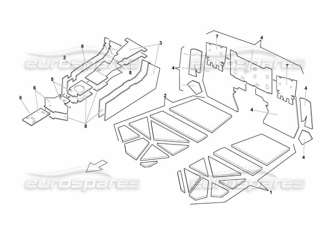 Lamborghini Murcielago LP670 Aislamientos e insonorización Diagrama de piezas