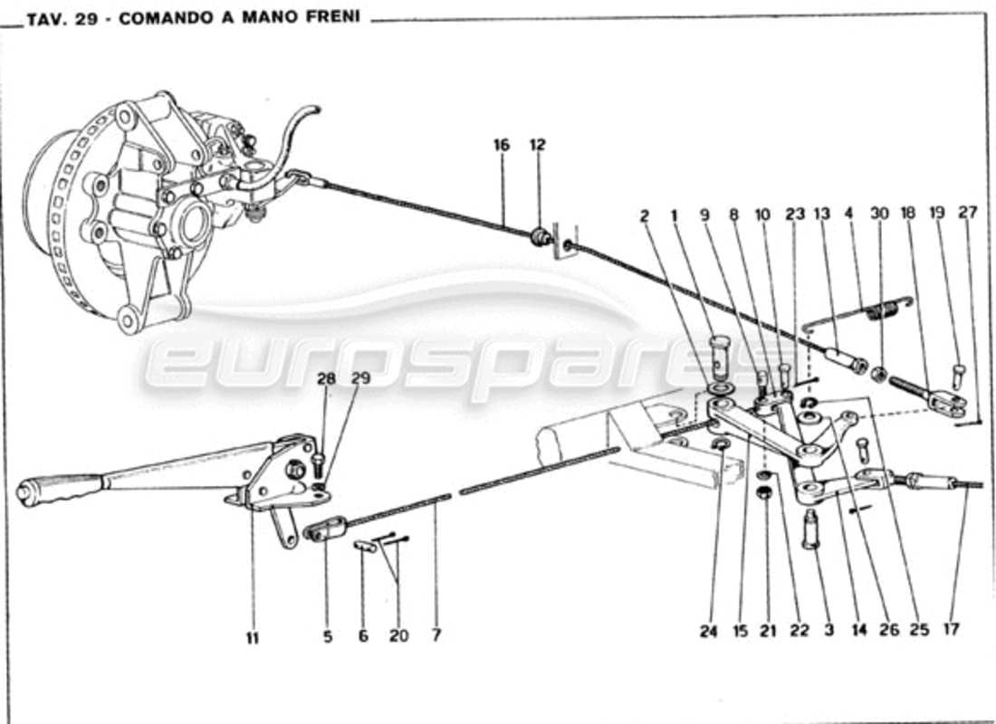 Ferrari 246 GT Series 1 Control del freno de mano Diagrama de piezas
