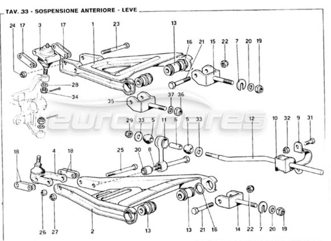 Ferrari 246 GT Series 1 Suspensión delantera - Horquillas Diagrama de piezas