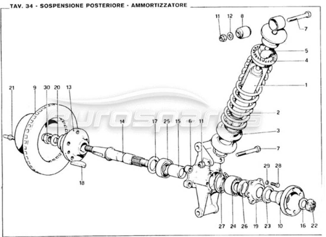 Ferrari 246 GT Series 1 Suspensión trasera - Amortiguador Diagrama de piezas