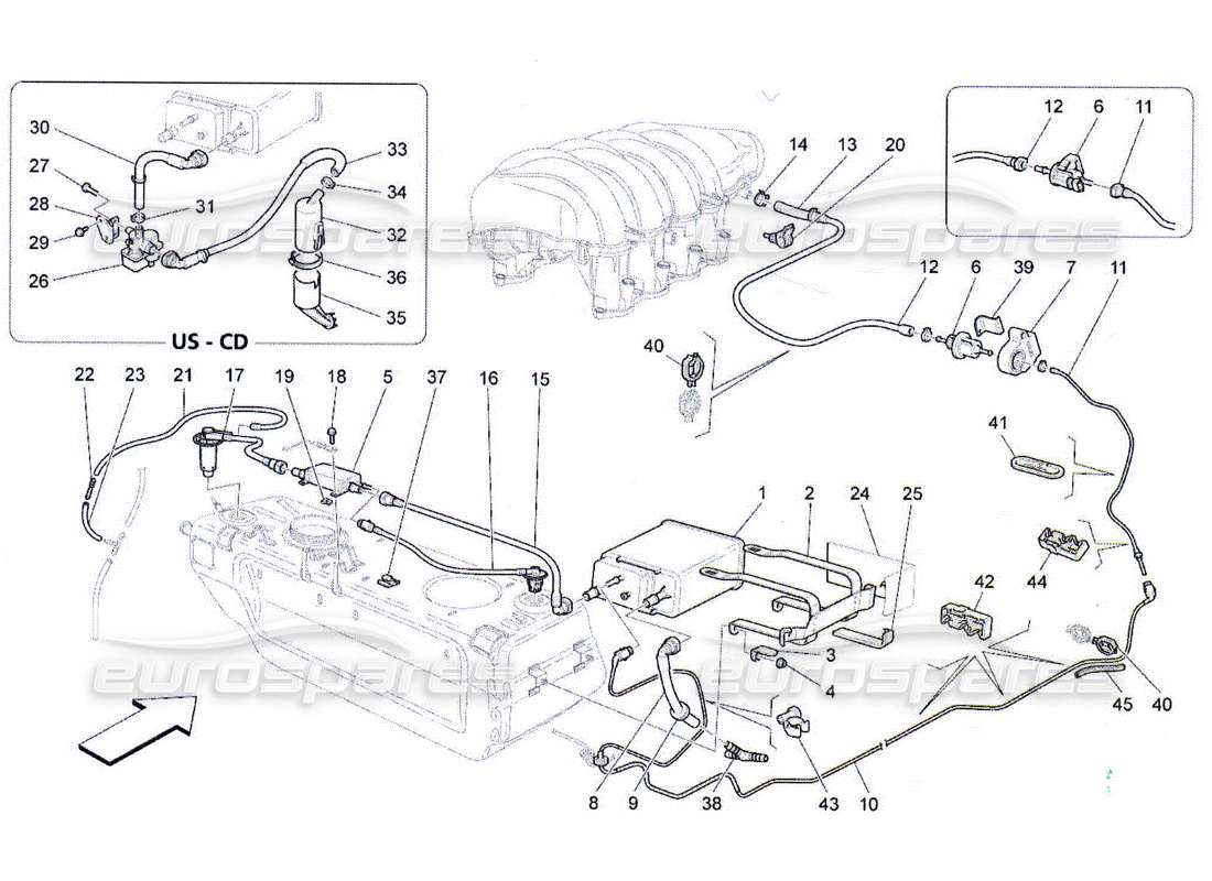 Maserati QTP. (2010) 4.2 FUEL VAPOUR RECIRCULATION SYSTEM Diagrama de piezas