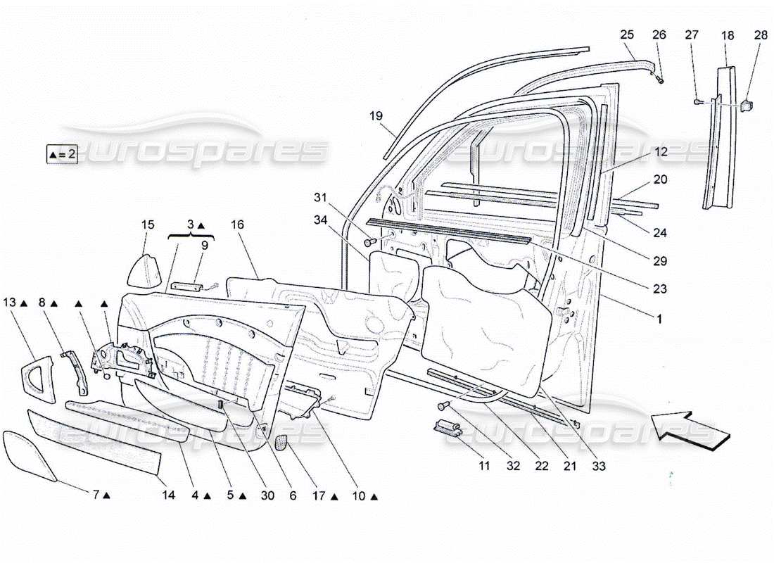 Maserati QTP. (2010) 4.2 PUERTAS DELANTERAS: PANELES DE ACABADO Diagrama de piezas