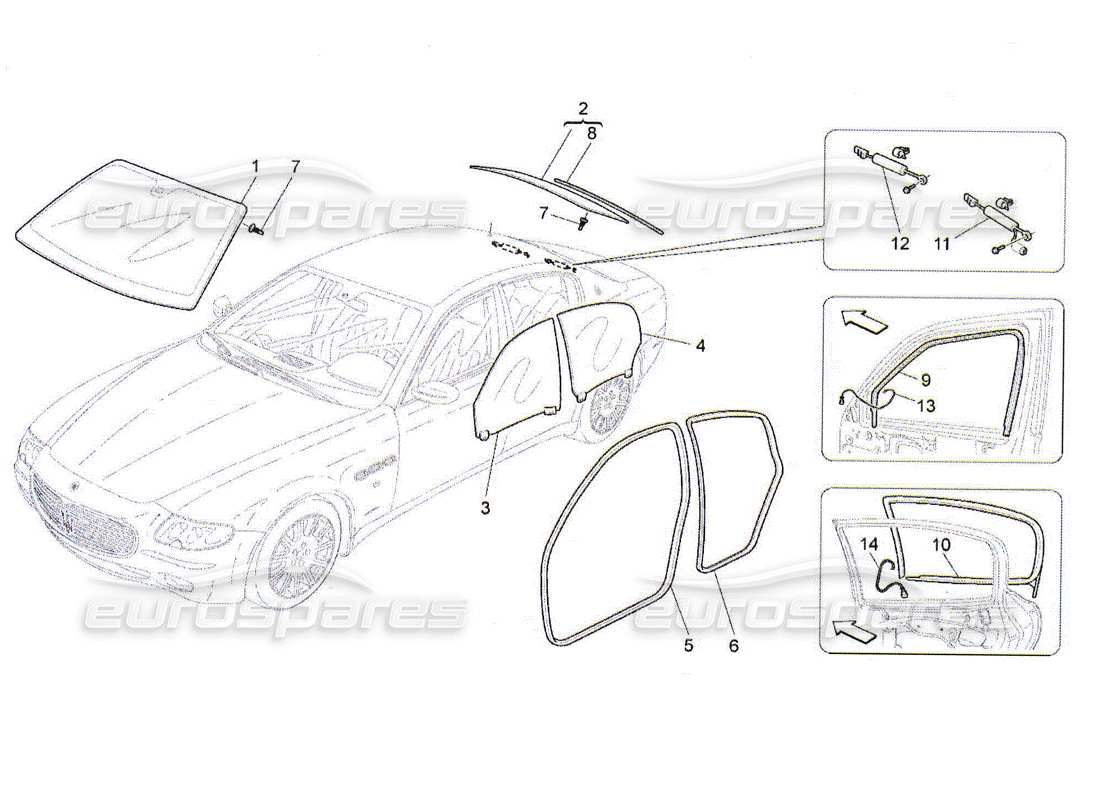 Maserati QTP. (2010) 4.2 VENTANAS Y BANDAS DE VENTANAS Diagrama de piezas