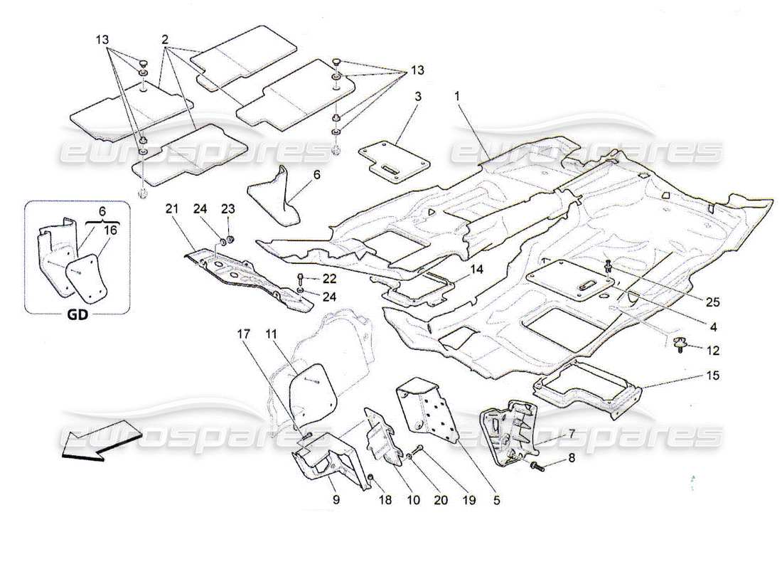 Maserati QTP. (2010) 4.2 alfombrillas del habitáculo Diagrama de piezas