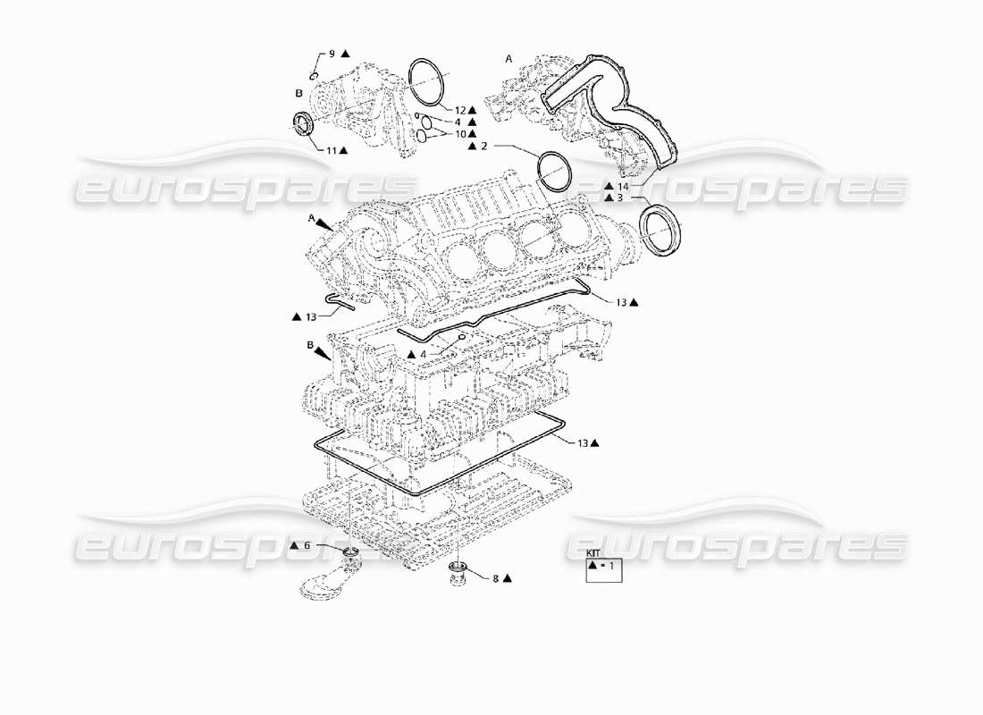 Maserati QTP V8 (1998) Juntas y retenes de aceite para revisión de bloques Diagrama de piezas