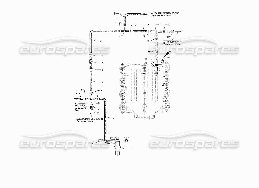 Maserati QTP V8 (1998) Diagrama de piezas del sistema de vacío de servicios auxiliares (LHD)