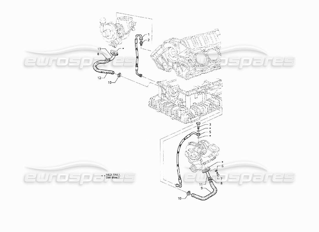 Maserati QTP V8 (1998) Lubricación de turbosopladores Diagrama de piezas