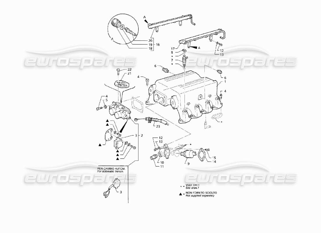 Maserati QTP V8 (1998) Colector de admisión y sistema de inyección (RHD) Diagrama de piezas