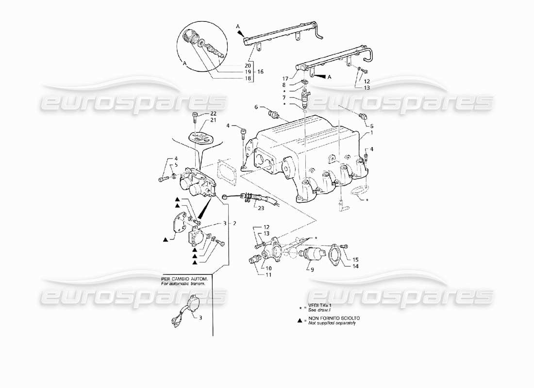 Maserati QTP V8 (1998) Colector de admisión y sistema de inyección (LHD) Diagrama de piezas