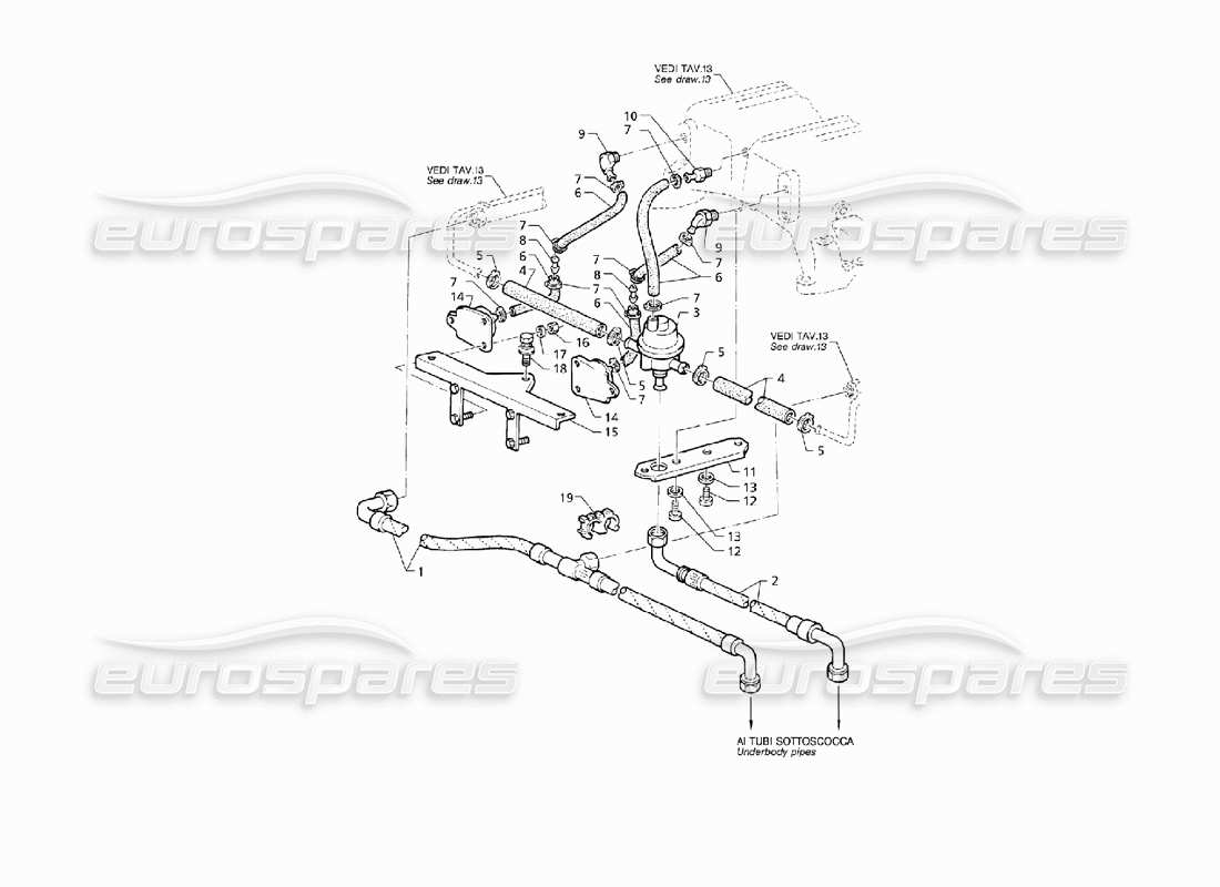 Maserati QTP V8 (1998) Colector de admisión y sistema de inyección Diagrama de piezas