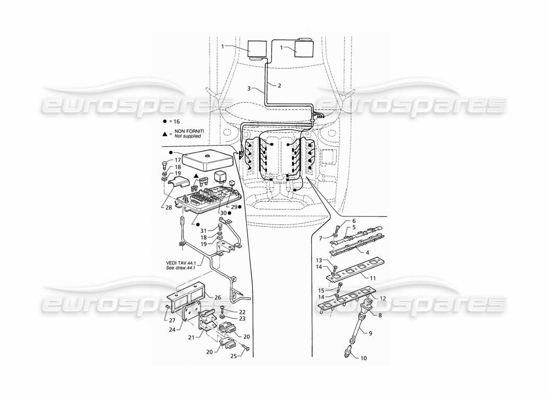 Maserati QTP V8 (1998) Diagrama de piezas del sistema de encendido (RHD)