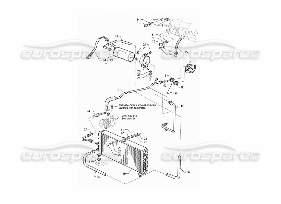 Maserati QTP V8 (1998) Diagrama de piezas del sistema de aire acondicionado (RHD)