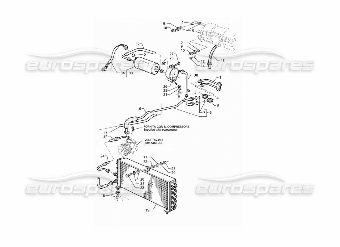 Maserati QTP V8 (1998) Diagrama de piezas del sistema de aire acondicionado (LHD)