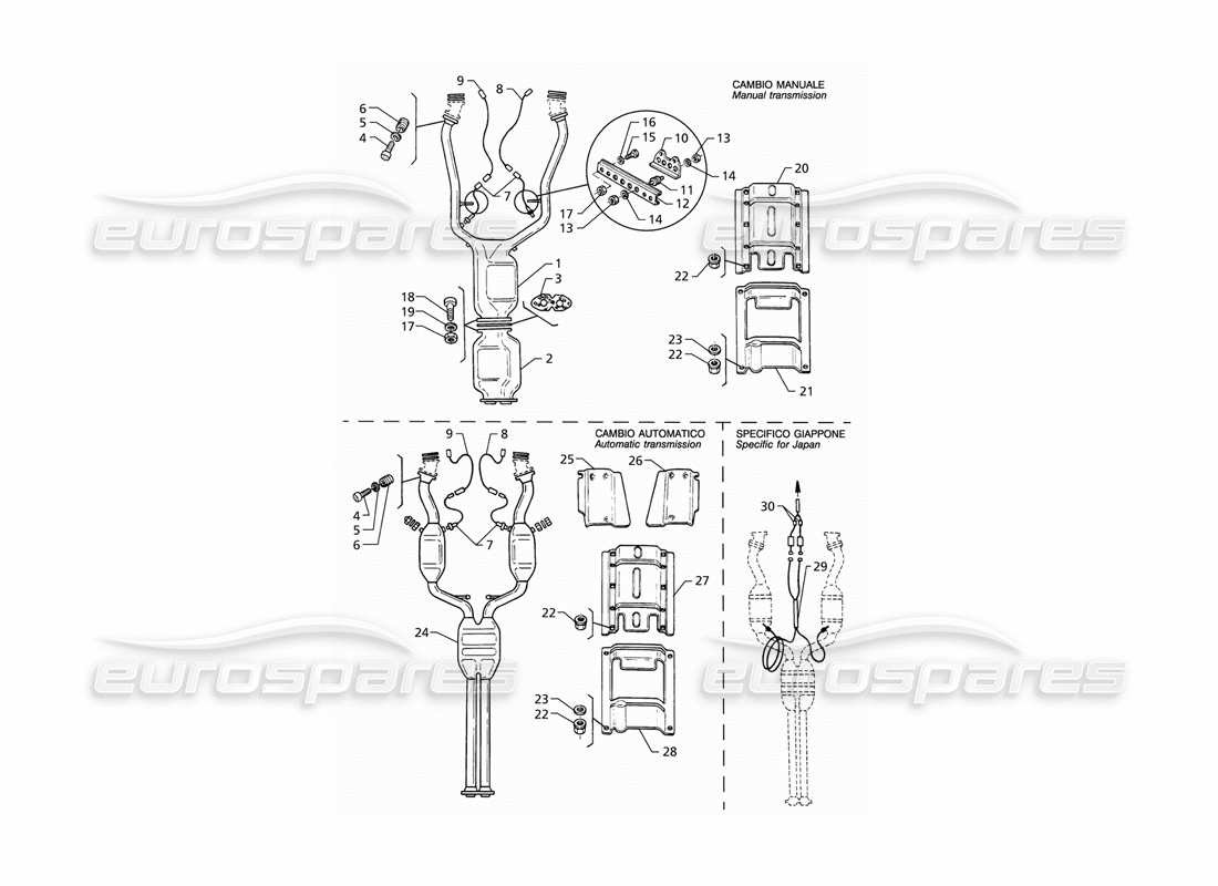 Maserati QTP V8 (1998) Sistema de escape delantero Diagrama de piezas
