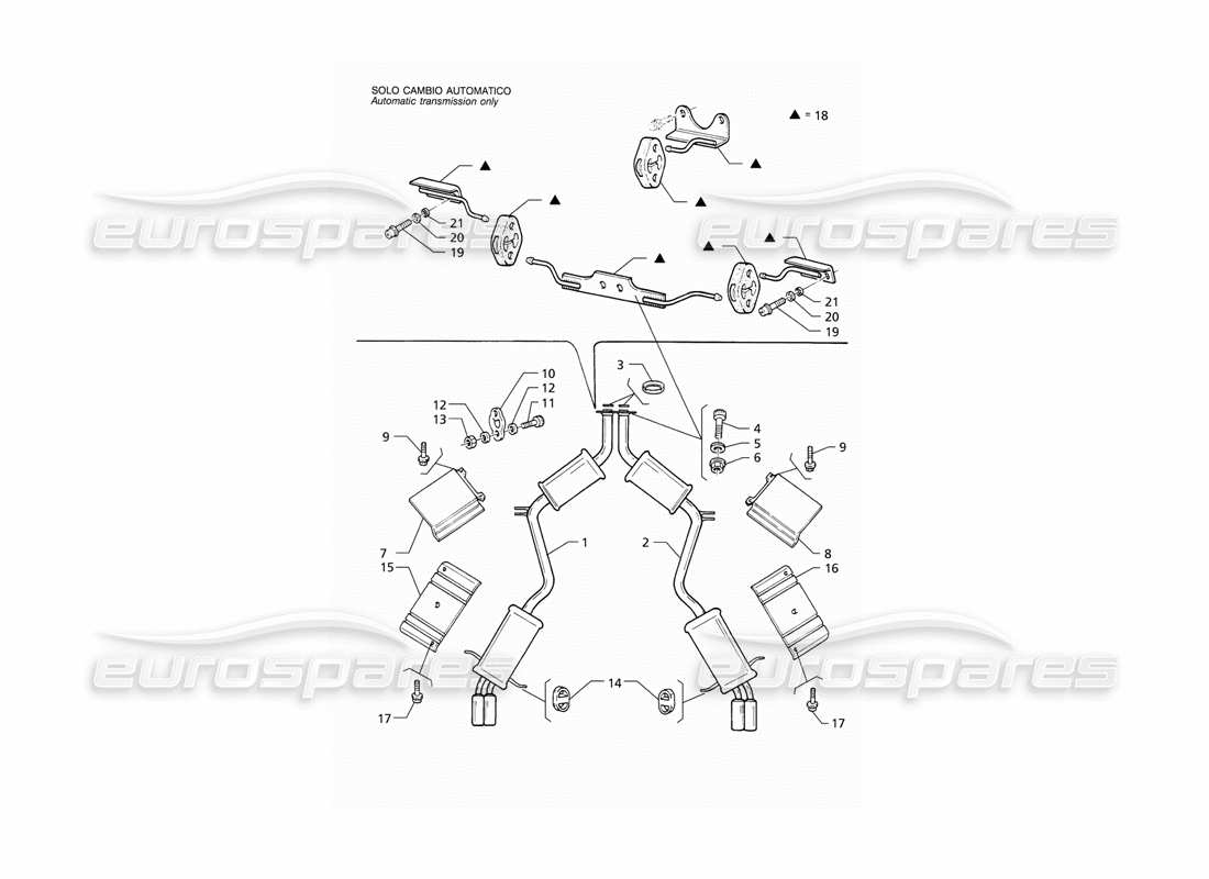 Maserati QTP V8 (1998) Sistema de escape trasero Diagrama de piezas