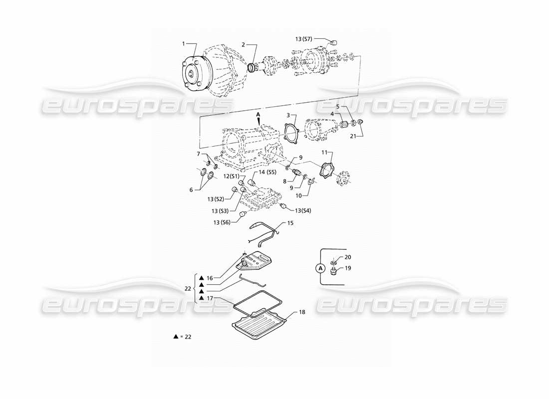 Maserati QTP V8 (1998) Transmisión automática - Piezas internas Diagrama de piezas